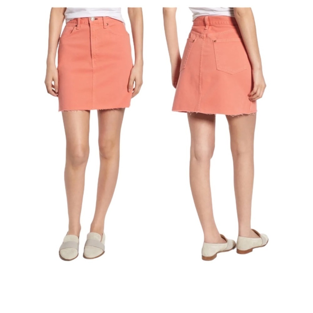 RAG & BONE High Waist Moss Denim Mini Skirt w/ Raw Hem in Coral Haze Size 24